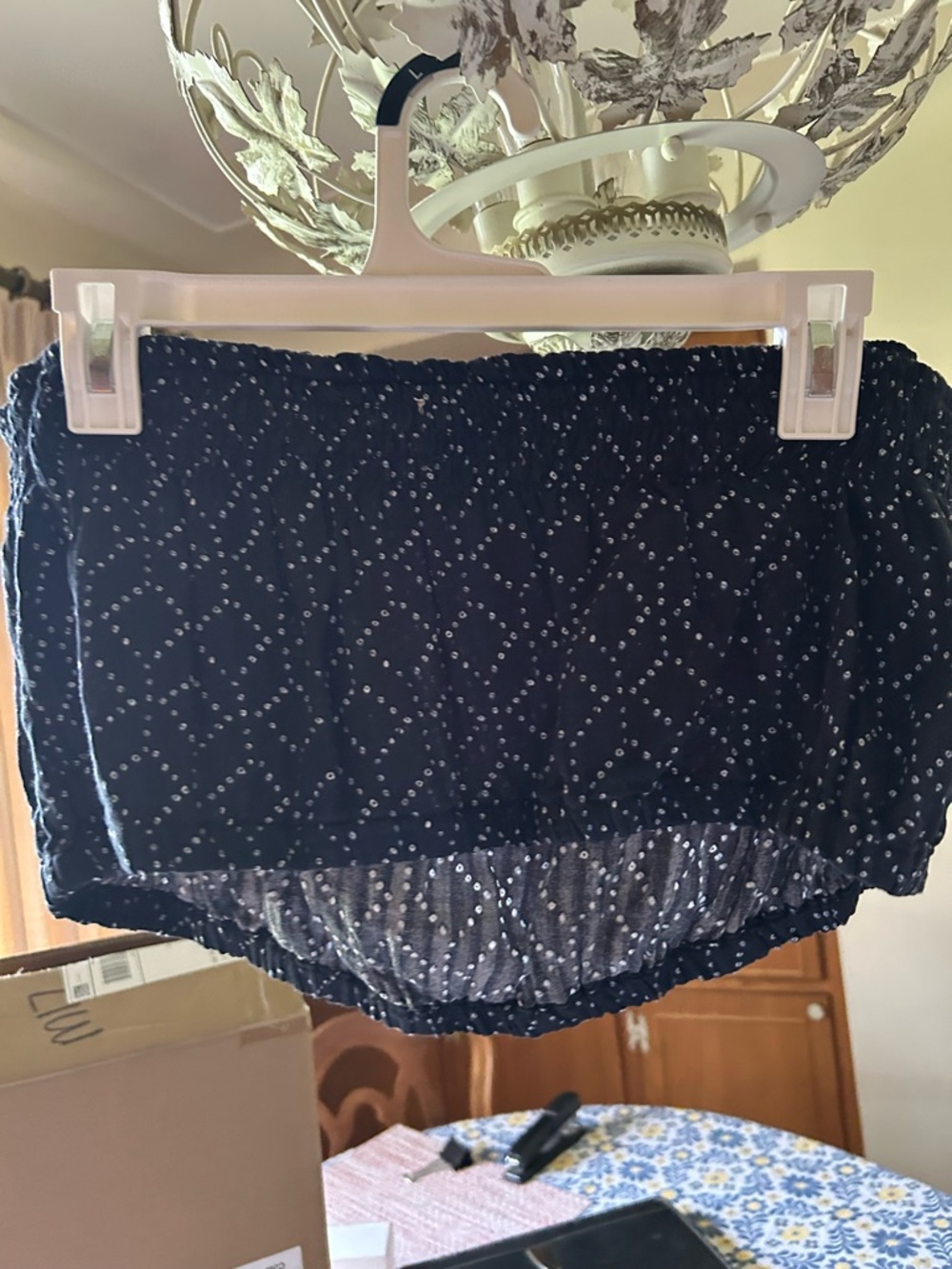 Universal Thread Navy Blue Smocked Mini Swimsuit Coverup with White Dot Pattern